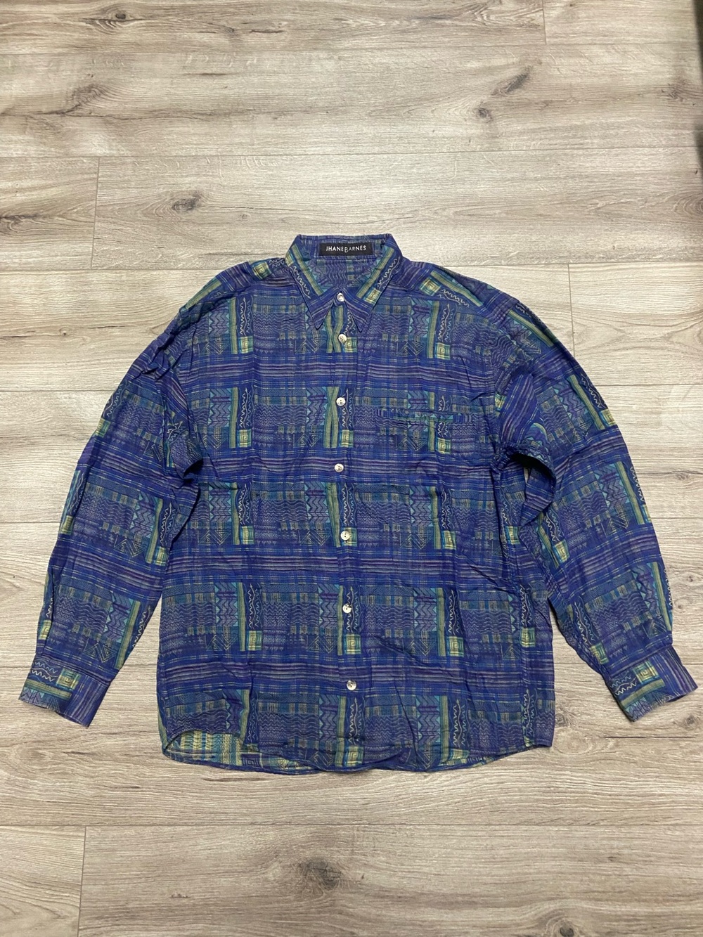 Vintage Jhane Barnes Long Sleeve Cotton Purple Abstract Shirt Men’s Size Medium
